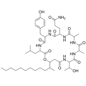 3-{(3S,6R,9S,12R,15S,18R)-22-(2-Dodecanyl)-6-(4-hydroxybenzyl)-18-[(1R)-1-hydroxyethyl]-3-isobutyl-12,15-dimethyl-2,5,8,11,14,17,20-heptaoxo-1-oxa-4,7,10,13,16,19-